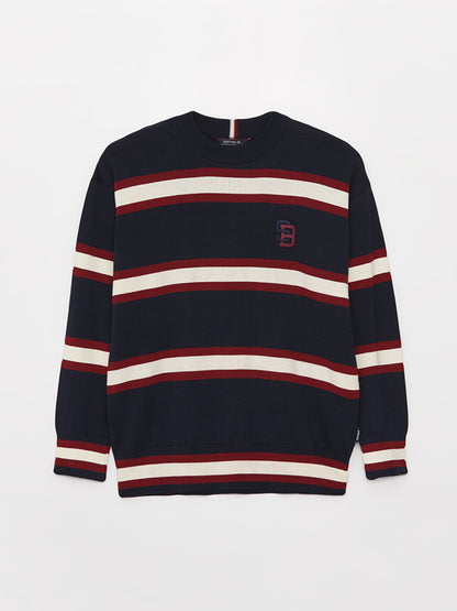 Crew Neck Long Sleeve Striped Men's Knitwear Sweater