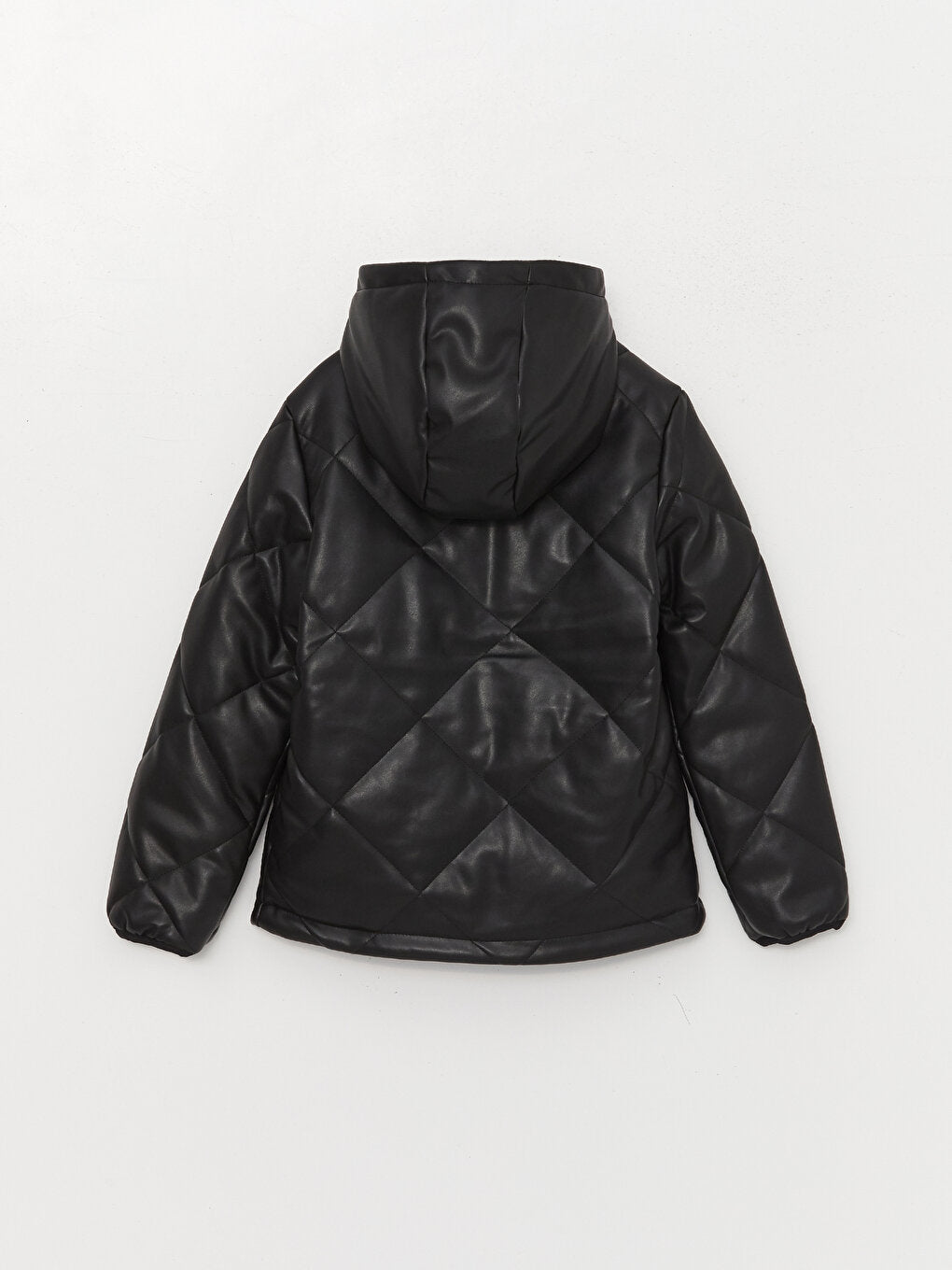 Hooded Plain Leather Look Boys' Coat