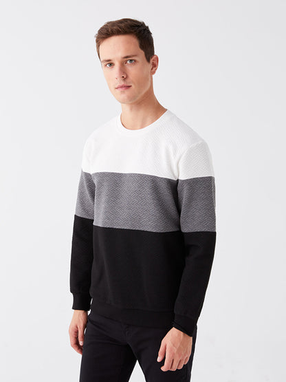 Crew Neck Long Sleeve Color Block Men's Sweatshirt