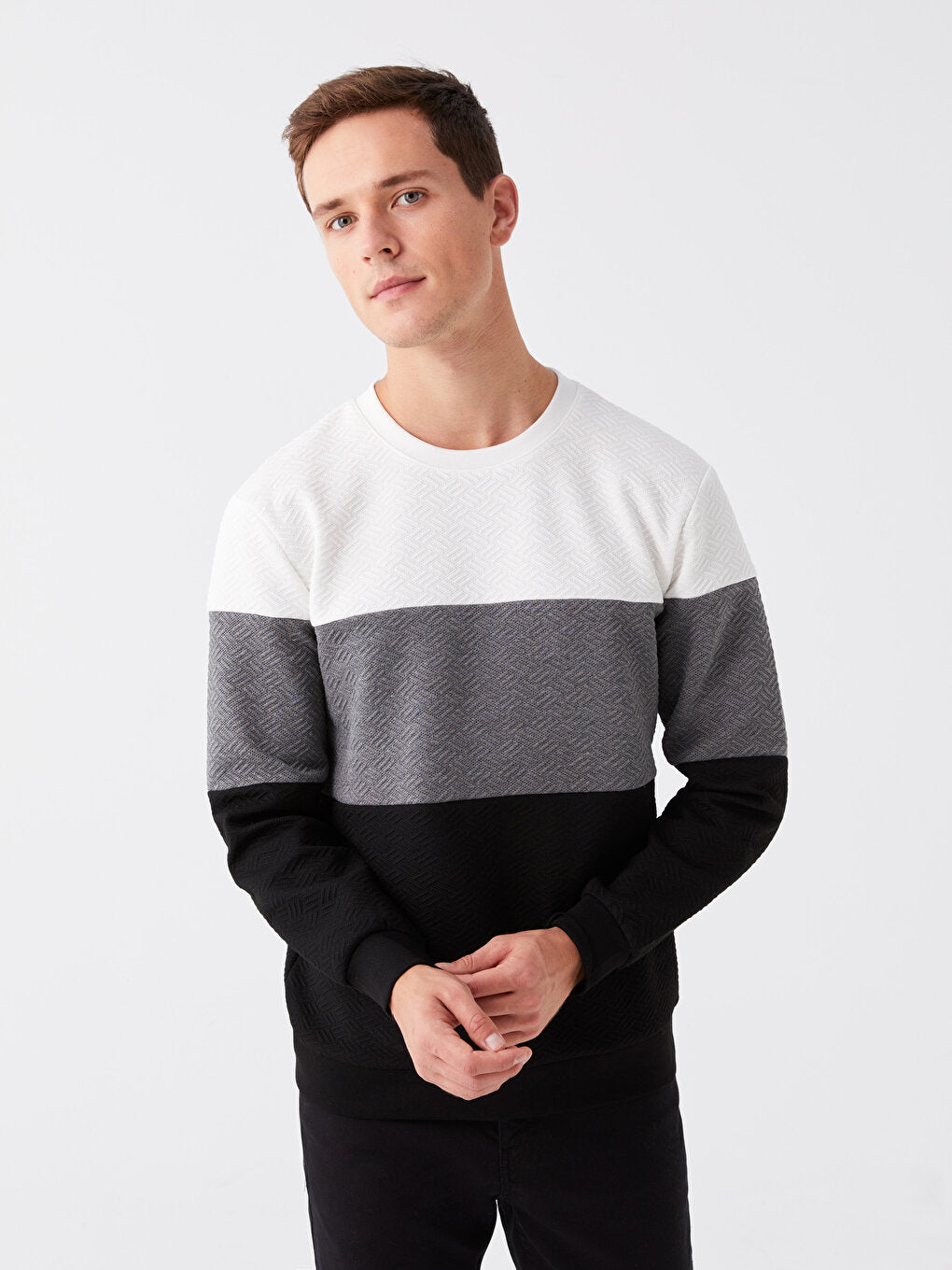 Crew Neck Long Sleeve Color Block Men's Sweatshirt