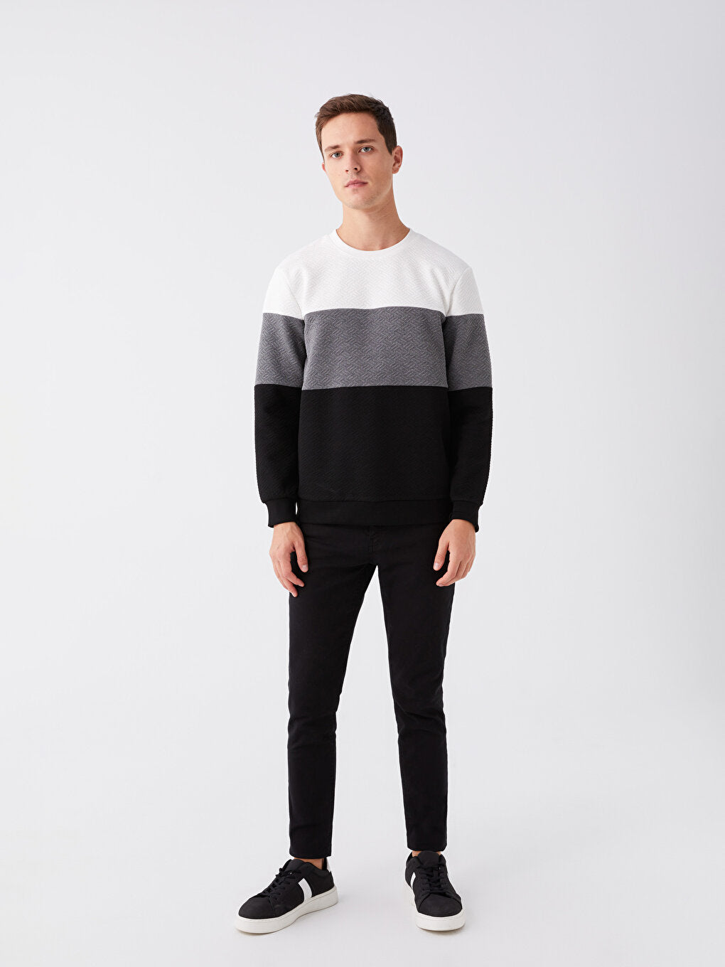 Crew Neck Long Sleeve Color Block Men's Sweatshirt