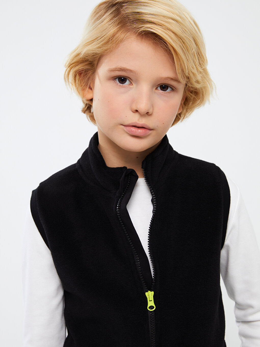 High Collar Fleece Boy's Zippered Vest