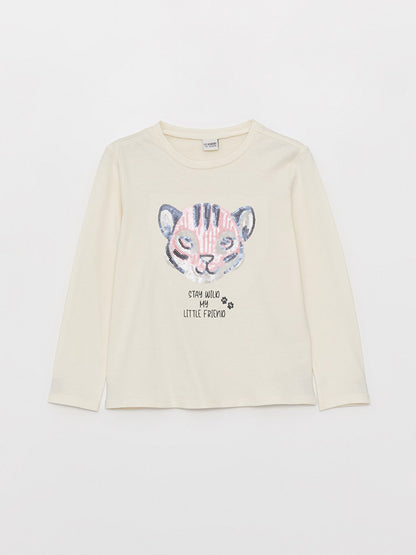 Crew Neck Printed Long Sleeve Girls' T-Shirt