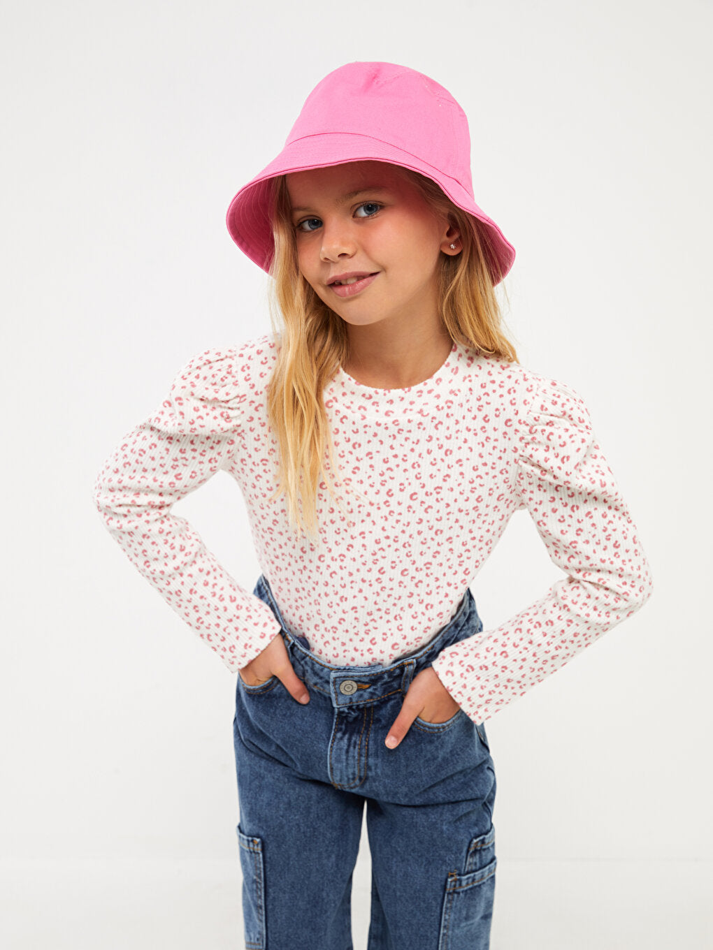 High Collar Patterned Long Sleeve Girls' T-Shirt