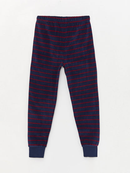 Crew Neck Printed Long Sleeve Fleece Boys' Pajama Set