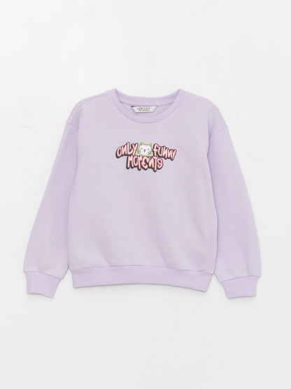 Crew Neck Printed Long Sleeve Girl's Sweatshirt