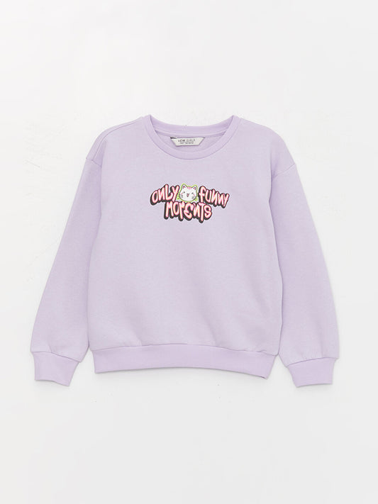 Crew Neck Printed Long Sleeve Girl's Sweatshirt