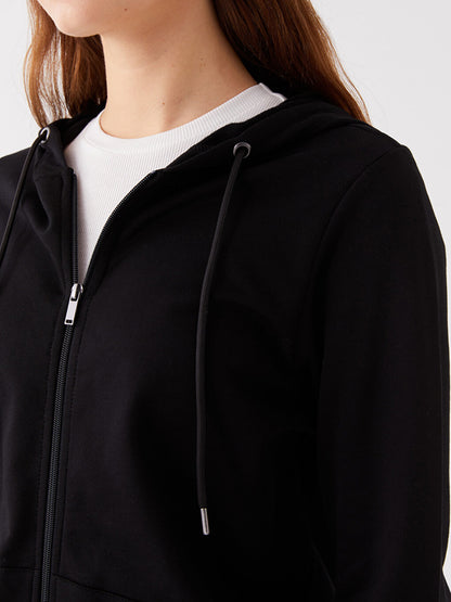 Hooded Plain Long Sleeve Women's Zipper Sweatshirt