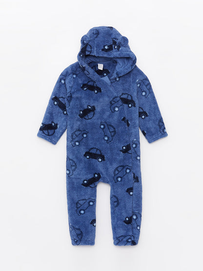 Hooded Long Sleeve Plush Baby Boy Jumpsuit