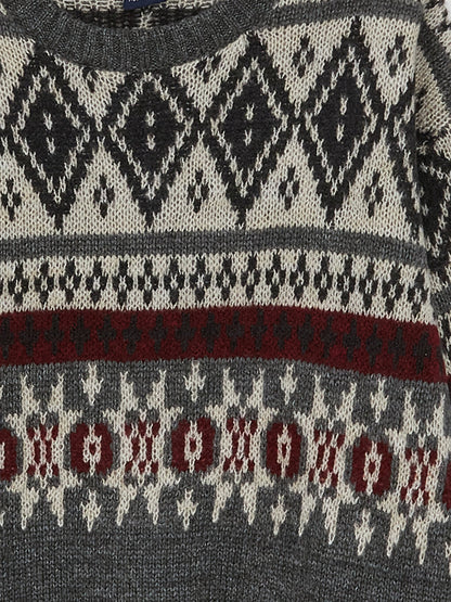 Crew Neck Patterned Long Sleeve Boy's Knitwear Sweater