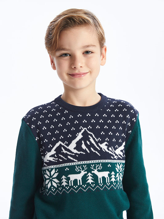 Comfortable Crew Neck Patterned Boy's Knitwear Sweater