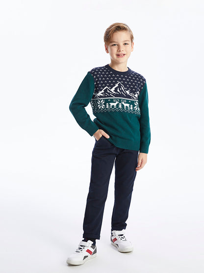 Comfortable Crew Neck Patterned Boy's Knitwear Sweater