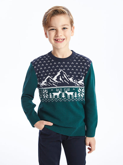 Comfortable Crew Neck Patterned Boy's Knitwear Sweater