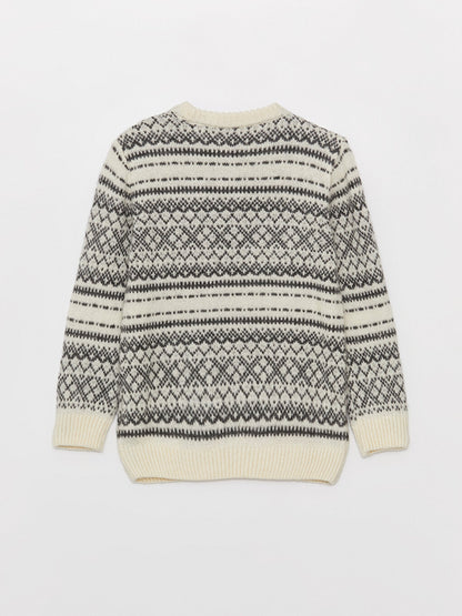 Crew Neck Patterned Long Sleeve Boy's Knitwear Sweater