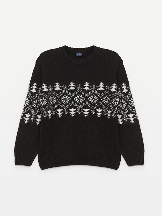 Crew Neck Patterned Long Sleeve Boy's Knitwear Sweater