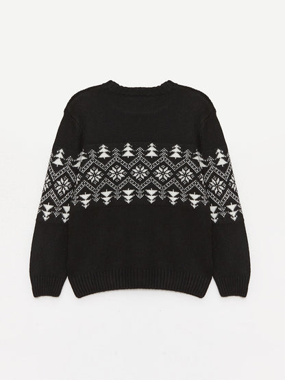 Crew Neck Patterned Long Sleeve Boy's Knitwear Sweater