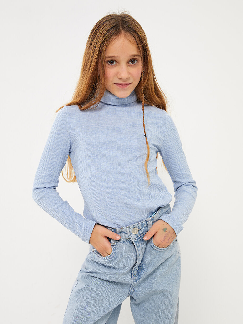 Turtle Neck Long Sleeve Girls' T-Shirt