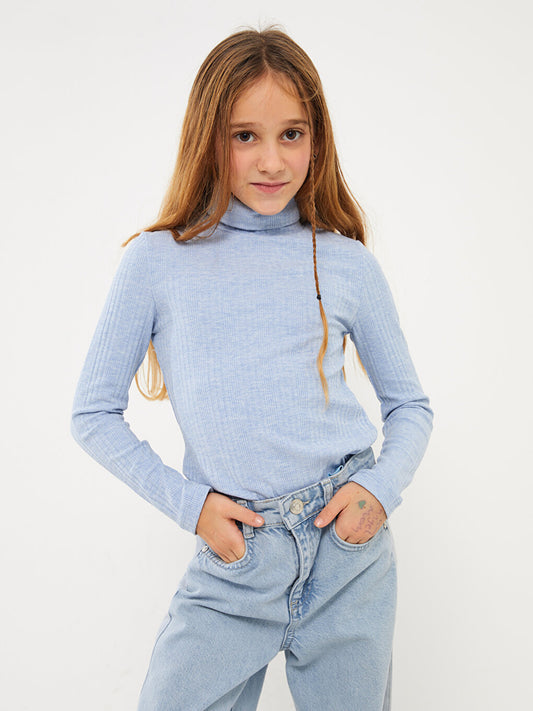 Turtle Neck Long Sleeve Girls' T-Shirt