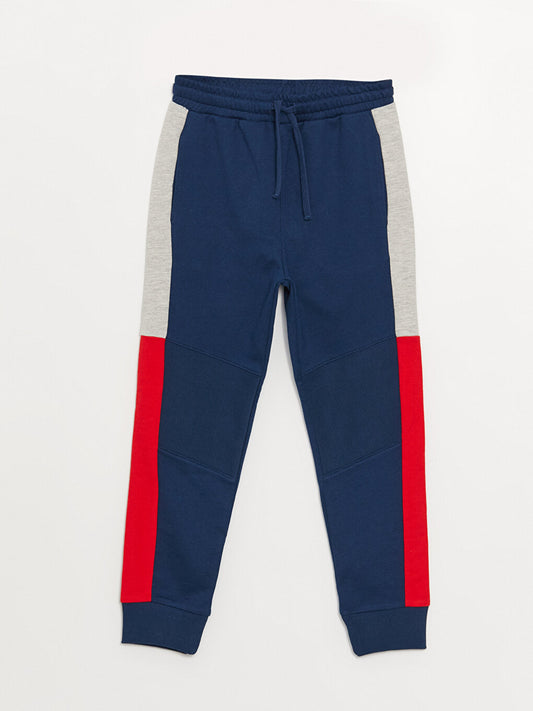 Color Blocked Boy's Jogger Sweatpants with Elastic Waist