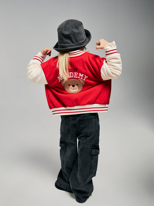 Embroidered Long Sleeve Girl's College Jacket