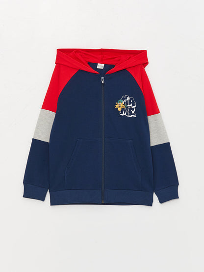 Hooded Printed Long Sleeve Boys' Zipper Sweatshirt