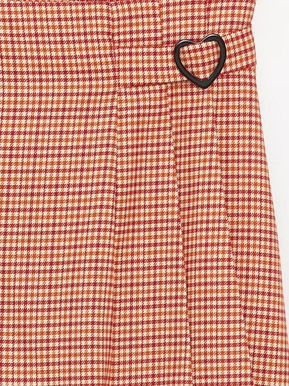 Houndstooth Patterned Girl's Skirt with Elastic Waist