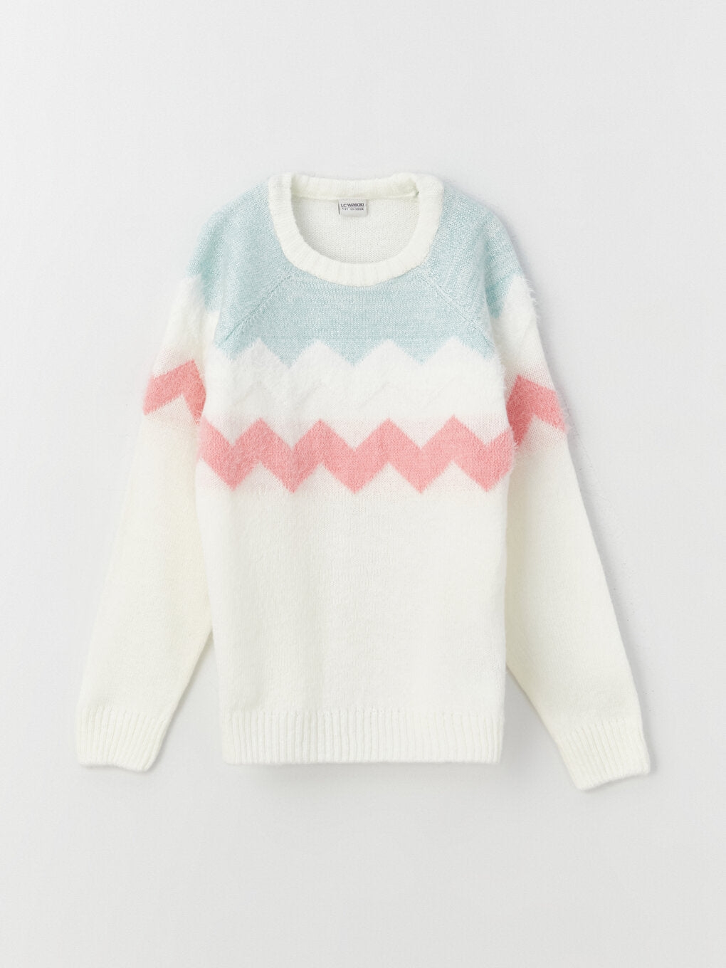 Crew Neck Color Blocked Long Sleeve Girl's Knitwear Sweater