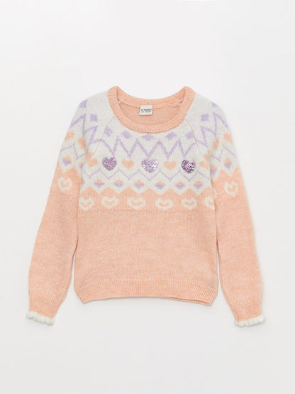 Crew Neck Patterned Long Sleeve Girl's Knitwear Sweater