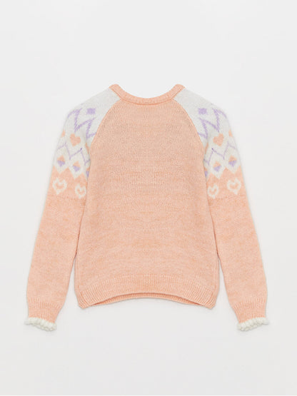 Crew Neck Patterned Long Sleeve Girl's Knitwear Sweater