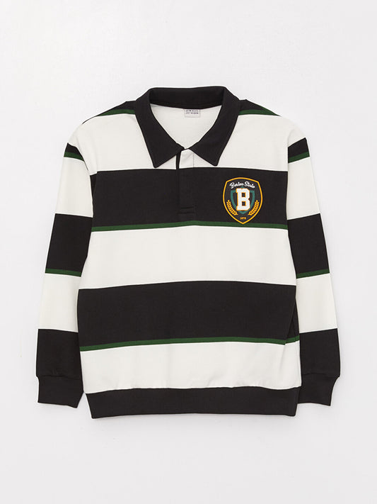 Comfortable Polo Neck Striped Boy's Sweatshirt