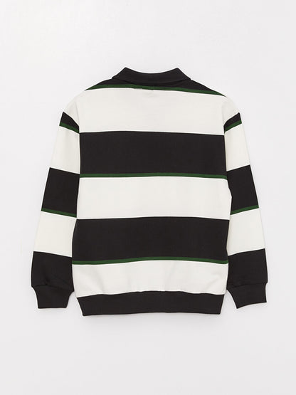 Comfortable Polo Neck Striped Boy's Sweatshirt