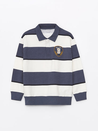 Comfortable Polo Neck Striped Boy's Sweatshirt