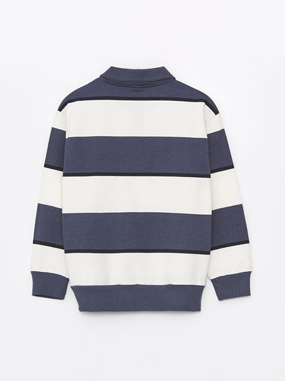 Comfortable Polo Neck Striped Boy's Sweatshirt