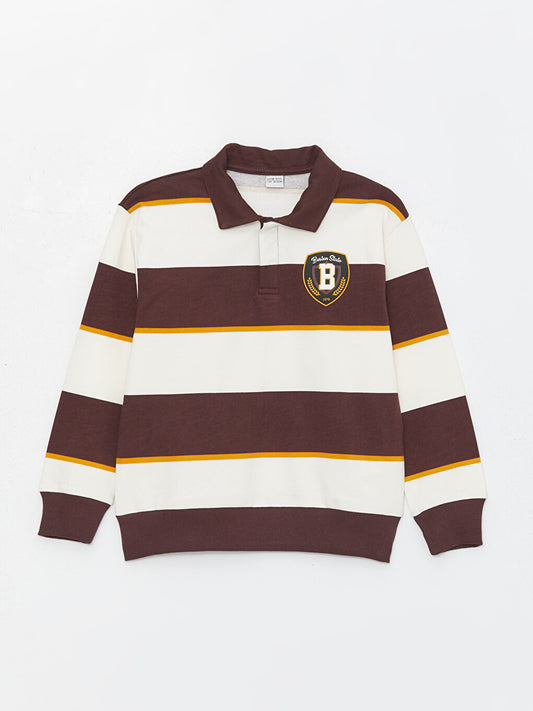 Comfortable Polo Neck Striped Boy's Sweatshirt