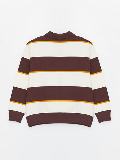 Comfortable Polo Neck Striped Boy's Sweatshirt