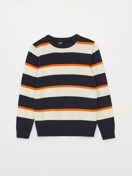 Crew Neck Striped Long Sleeve Boy's Knitwear Sweater