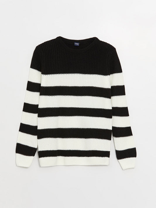 Crew Neck Striped Long Sleeve Boy's Knitwear Sweater