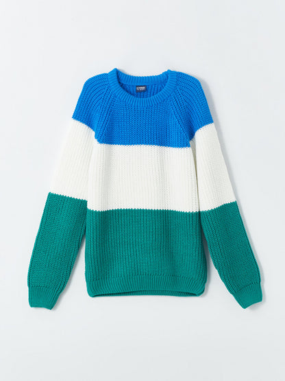 Crew Neck Color Block Long Sleeve Boy's Knitwear Sweater