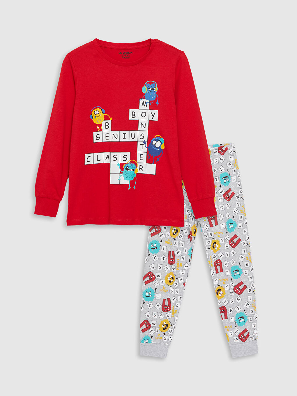 Crew Neck Printed Long Sleeve Boys' Pajama Set