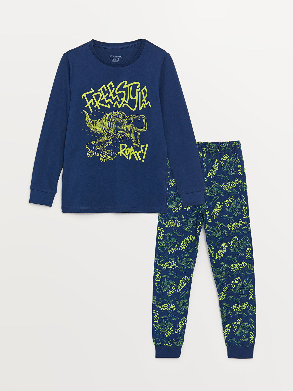 Crew Neck Printed Long Sleeve Boys' Pajama Set