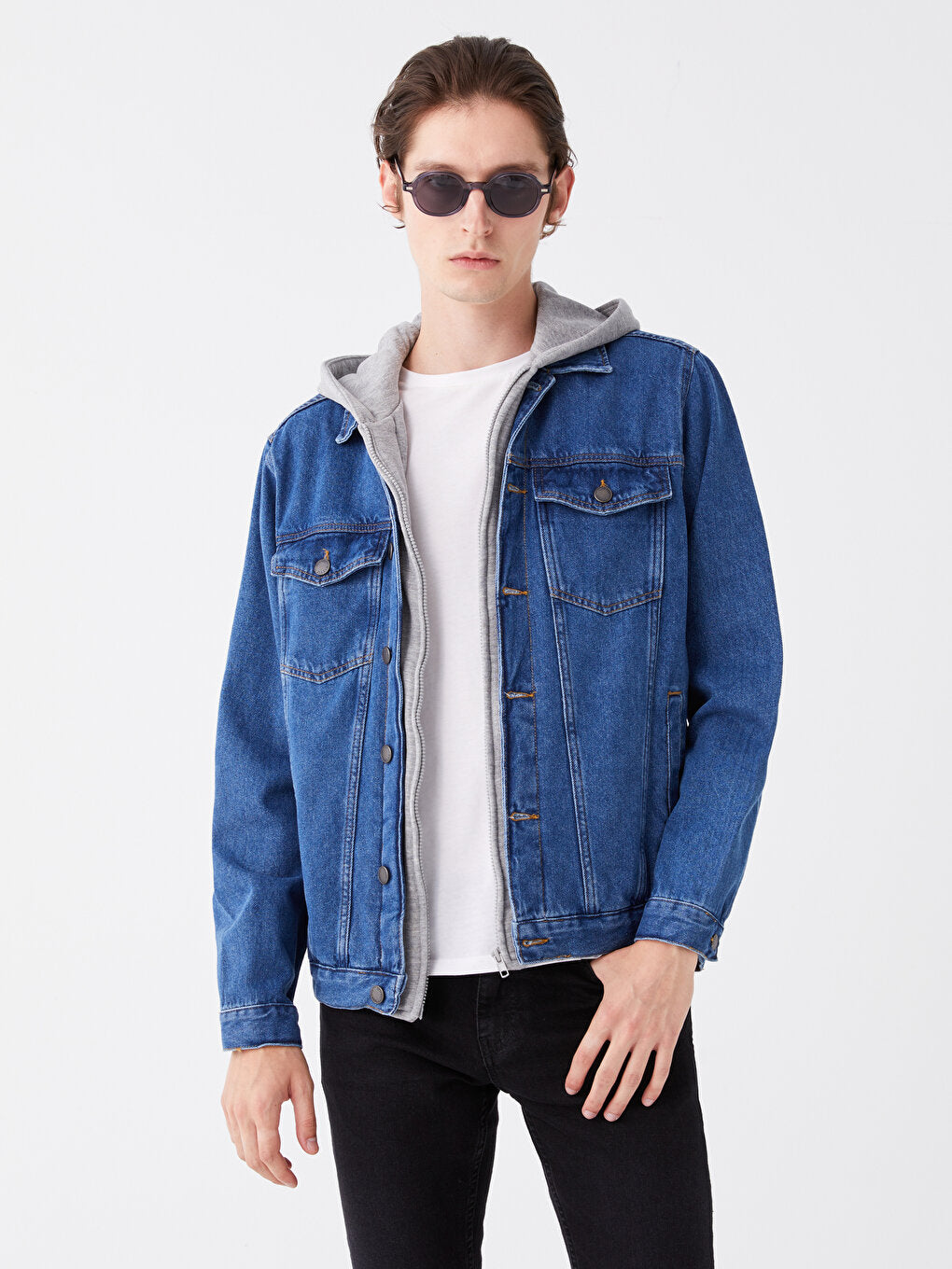 Standard Fit Hooded Men's Jean Jacket