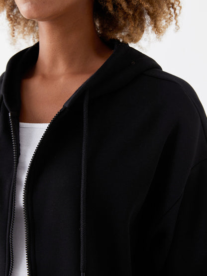 Hooded Plain Long Sleeve Oversize Women's Sport Cardigan