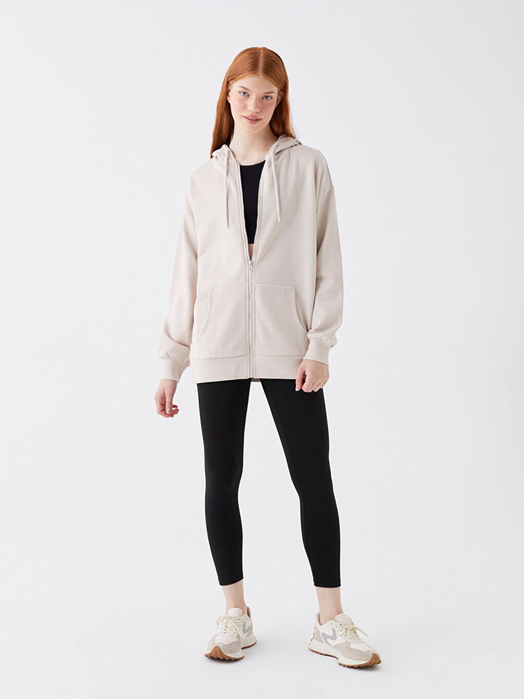 Hooded Plain Long Sleeve Oversize Women's Sport Cardigan