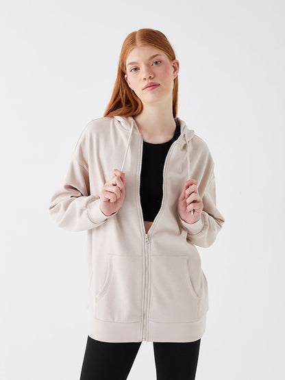 Hooded Plain Long Sleeve Oversize Women's Sport Cardigan