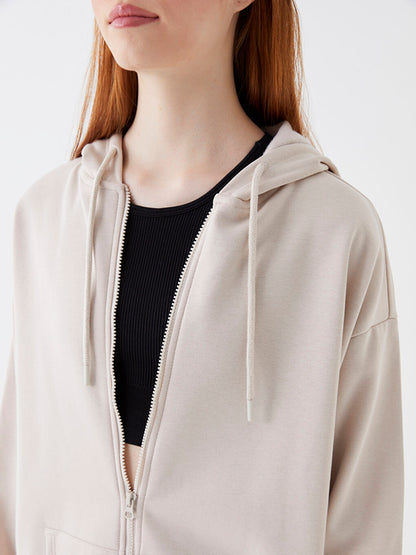 Hooded Plain Long Sleeve Oversize Women's Sport Cardigan