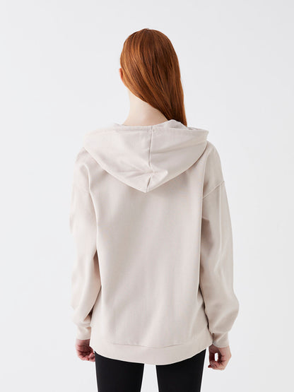 Hooded Plain Long Sleeve Oversize Women's Sport Cardigan