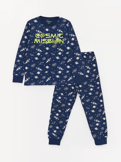 Crew Neck Printed Long Sleeve Boys' Pajama Set