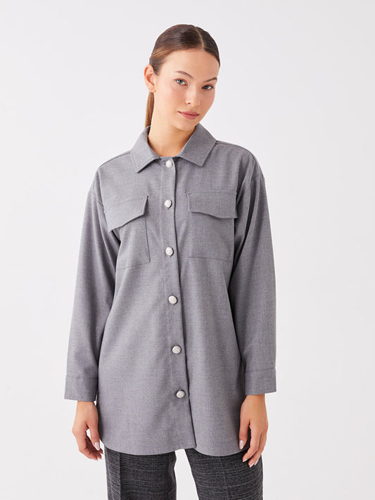 Plain Long Sleeve Oversize Women's Shirt Jacket