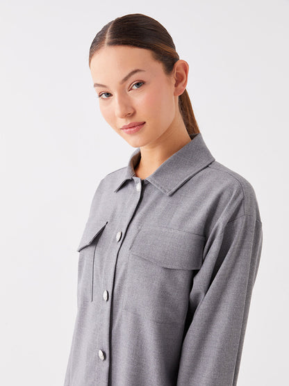 Plain Long Sleeve Oversize Women's Shirt Jacket