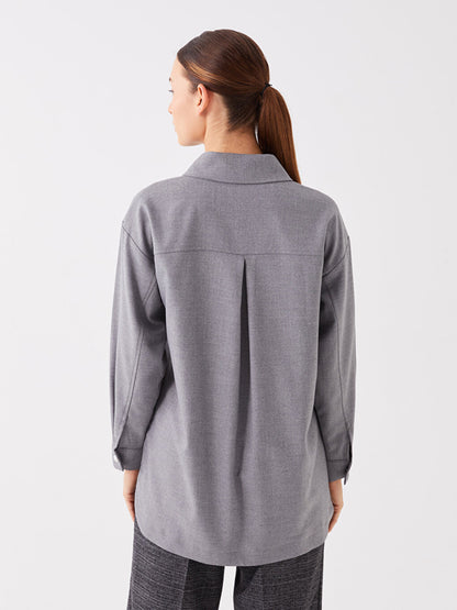 Plain Long Sleeve Oversize Women's Shirt Jacket